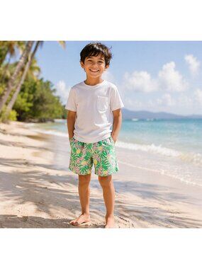 Crewcuts by J.Crew Boys Green Tropical Floral Shorts Size 7 Kids Vacation Beach